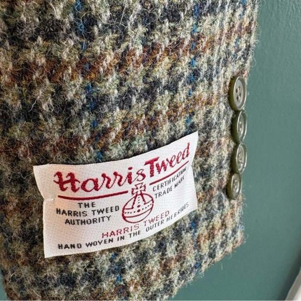 Harris Tweed Vintage 100% Wool Houndstooth Jacket with Suede Shoulders size 16 - Picture 3 of 7